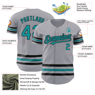 Custom Gray Teal-Black Line Authentic Baseball Jersey