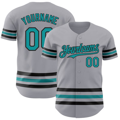 Custom Gray Teal-Black Line Authentic Baseball Jersey