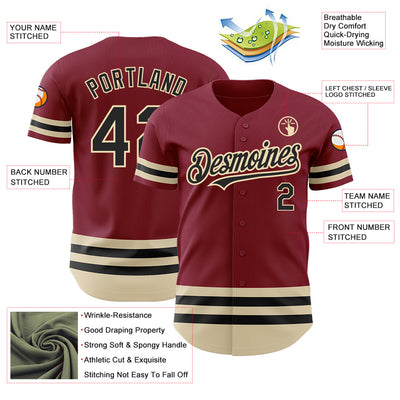 Custom Crimson Black-Cream Line Authentic Baseball Jersey