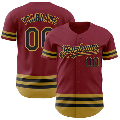 Custom Crimson Black-Old Gold Line Authentic Baseball Jersey