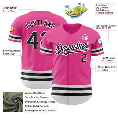 Custom Pink Black-White Line Authentic Baseball Jersey