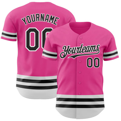 Custom Pink Black-White Line Authentic Baseball Jersey