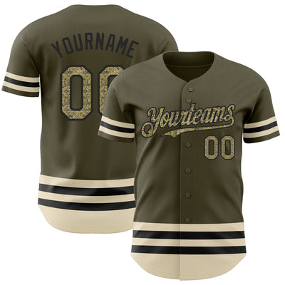 Custom Olive Camo Black-Cream Line Authentic Salute To Service Baseball Jersey