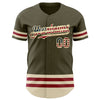 Custom Olive Vintage USA Flag Cream-Maroon Line Authentic Salute To Service Baseball Jersey