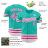 Custom Aqua Pink-White Line Authentic Baseball Jersey