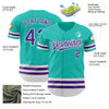 Custom Aqua Purple-White Line Authentic Baseball Jersey