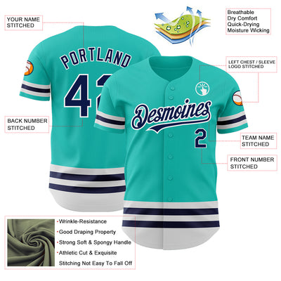 Custom Aqua Navy-White Line Authentic Baseball Jersey