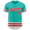 Custom Aqua Red-White Line Authentic Baseball Jersey