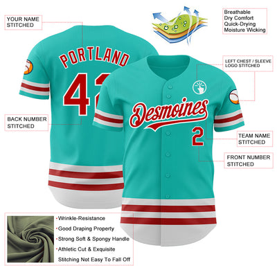 Custom Aqua Red-White Line Authentic Baseball Jersey