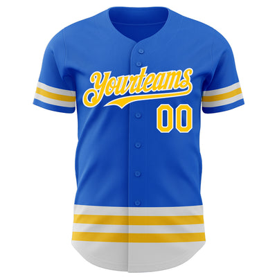 Custom Thunder Blue Yellow-White Line Authentic Baseball Jersey