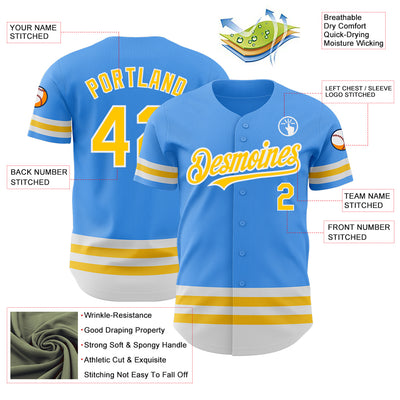 Custom Electric Blue Yellow-White Line Authentic Baseball Jersey