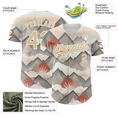 Custom Vegas Gold White 3D Pattern Design Sun Rays Through Mountain Tops Authentic Baseball Jersey