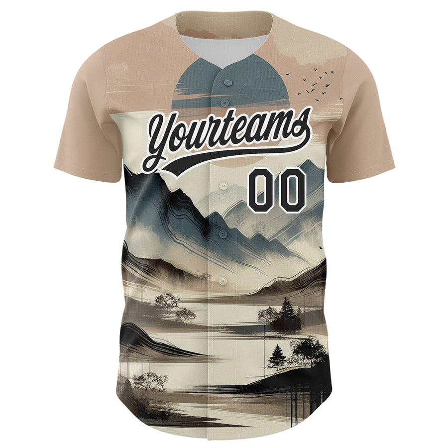 Custom White Black 3D Pattern Design Mountains Landscape Authentic Baseball Jersey