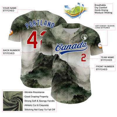 Custom White Red-Royal 3D Pattern Design Mountains Landscape Authentic Baseball Jersey