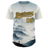 Custom White Old Gold-Black 3D Pattern Design Mountains Landscape Authentic Baseball Jersey