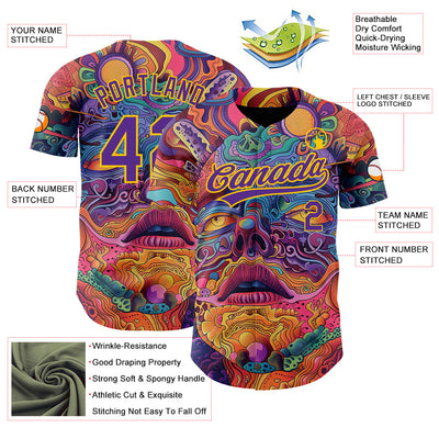 Custom Red Purple-Yellow 3D Pattern Design Abstract Painting Authentic Baseball Jersey