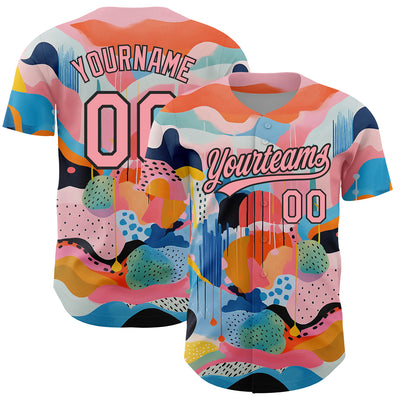 Custom Medium Pink Black 3D Pattern Design Abstract Painting Authentic Baseball Jersey