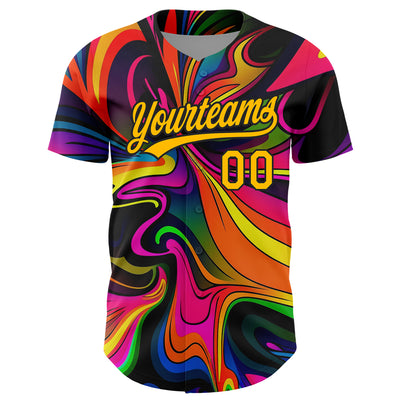 Custom Black Gold 3D Pattern Design Abstract Painting Authentic Baseball Jersey