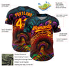 Custom Black Gold-Red 3D Pattern Design Peacock With Feather Authentic Baseball Jersey