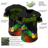 Custom Black Neon Green 3D Pattern Design Holi Festival Color Powder Authentic Baseball Jersey