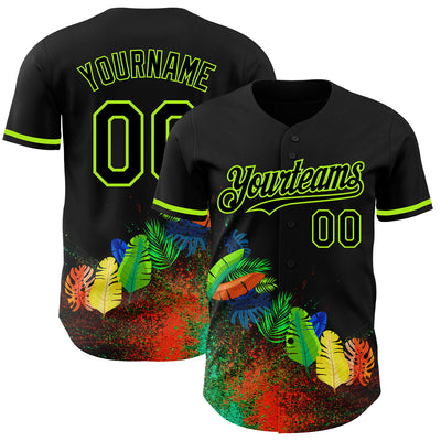 Custom Black Neon Green 3D Pattern Design Holi Festival Color Powder Authentic Baseball Jersey