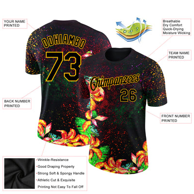 Custom Black Gold 3D Pattern Design Holi Festival Color Powder Performance T-Shirt