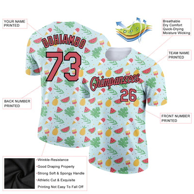 Custom Green Medium Pink-Black 3D Pattern Design Summer Holiday Fruit And Ice Cream Performance T-Shirt