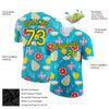 Custom Sky Blue Neon Yellow-Black 3D Pattern Design Summer Holiday Flower And Fruit Performance T-Shirt