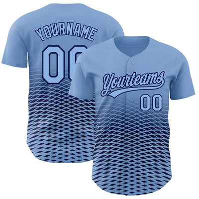 Custom Light Blue Navy 3D Pattern Design Gradient Lines Authentic Baseball Jersey