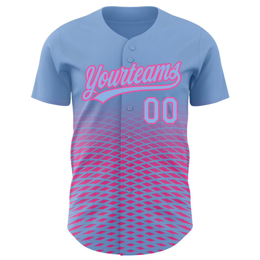 Custom Light Blue Pink 3D Pattern Design Gradient Lines Authentic Baseball Jersey