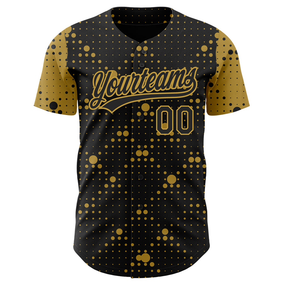 Custom Black Old Gold 3D Pattern Design Geometric Halftone Dots Authentic Baseball Jersey