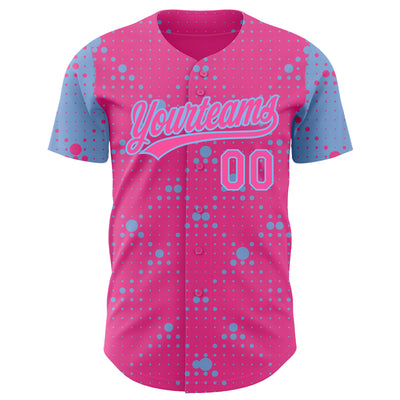 Custom Pink Light Blue 3D Pattern Design Geometric Halftone Dots Authentic Baseball Jersey