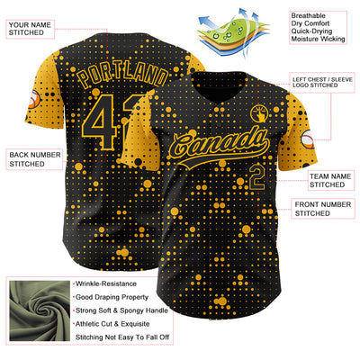 Custom Black Gold 3D Pattern Design Geometric Halftone Dots Authentic Baseball Jersey