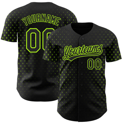 Custom Black Neon Green 3D Pattern Design Geometric Stars Authentic Baseball Jersey