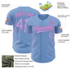 Custom Light Blue Pink 3D Pattern Design Geometric Stars Authentic Baseball Jersey