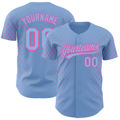 Custom Light Blue Pink 3D Pattern Design Geometric Stars Authentic Baseball Jersey