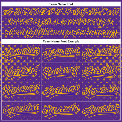 Custom Purple Gold 3D Pattern Design Geometric Stars Authentic Baseball Jersey