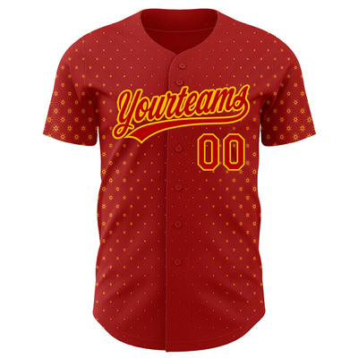 Custom Red Gold 3D Pattern Design Geometric Stars Authentic Baseball Jersey