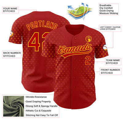 Custom Red Gold 3D Pattern Design Geometric Stars Authentic Baseball Jersey