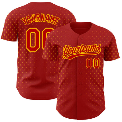 Custom Red Gold 3D Pattern Design Geometric Stars Authentic Baseball Jersey