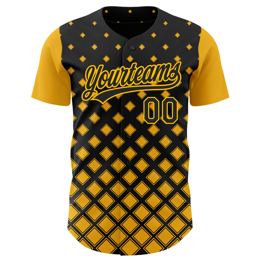 Custom Black Gold 3D Pattern Design Geometric Shapes Authentic Baseball Jersey