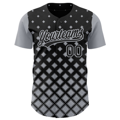 Custom Black Gray 3D Pattern Design Geometric Shapes Authentic Baseball Jersey