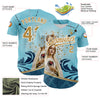 Custom Teal Old Gold-White 3D Pattern Design Religion Virgin Mary Authentic Baseball Jersey