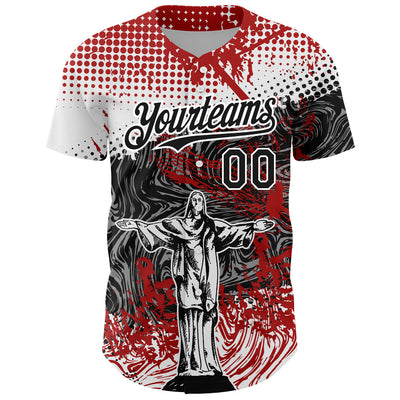 Custom Red Black-White 3D Pattern Design Religion Jesus Christ Authentic Baseball Jersey