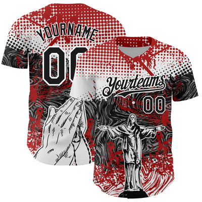 Custom Red Black-White 3D Pattern Design Religion Jesus Christ Authentic Baseball Jersey