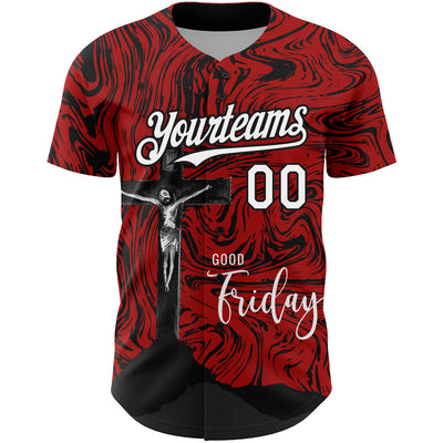 Custom Red White-Black 3D Pattern Design Religion Cross Jesus Christ Good Friday Authentic Baseball Jersey