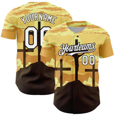 Custom Yellow White-Black 3D Pattern Design Religion Cross Jesus Christ Good Friday Authentic Baseball Jersey