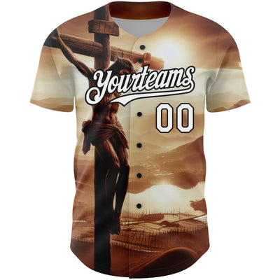 Custom Brown White-Black 3D Pattern Design Religion Cross Jesus Christ Good Friday Authentic Baseball Jersey