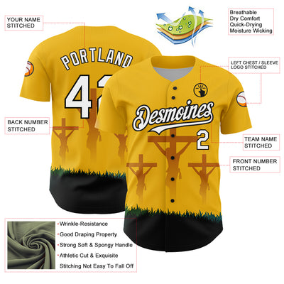 Custom Yellow White-Black 3D Pattern Design Religion Cross Jesus Christ Good Friday Authentic Baseball Jersey