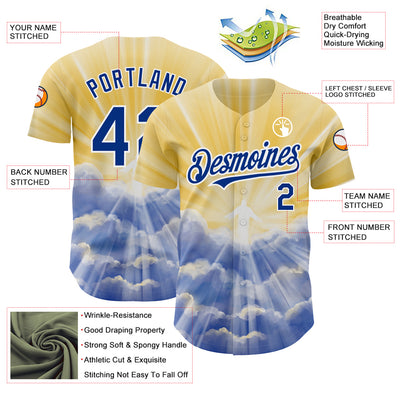 Custom Yellow Royal-White 3D Pattern Design Religion Jesus Christ Authentic Baseball Jersey